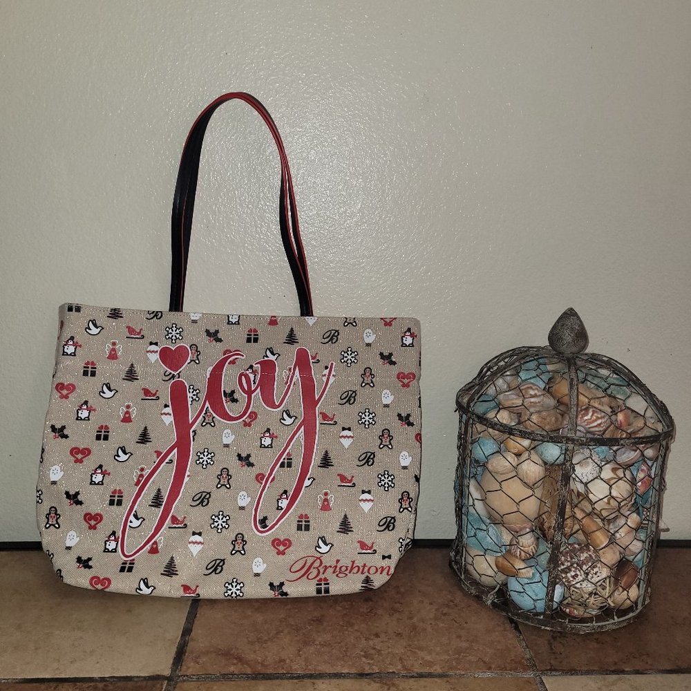 Brighton Joy Holiday Beige Red & Black Canvas Tote